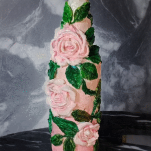 Handmade Clay Bottle Art with Delicate Roses
