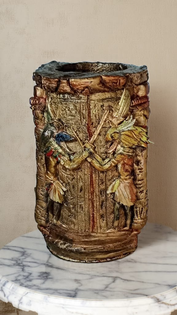 Regal Egyptian Gods Inspired Handmade Clay Vase