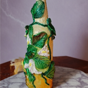 Unique Handcrafted Clay Bottle Art Leafy Floral Designs